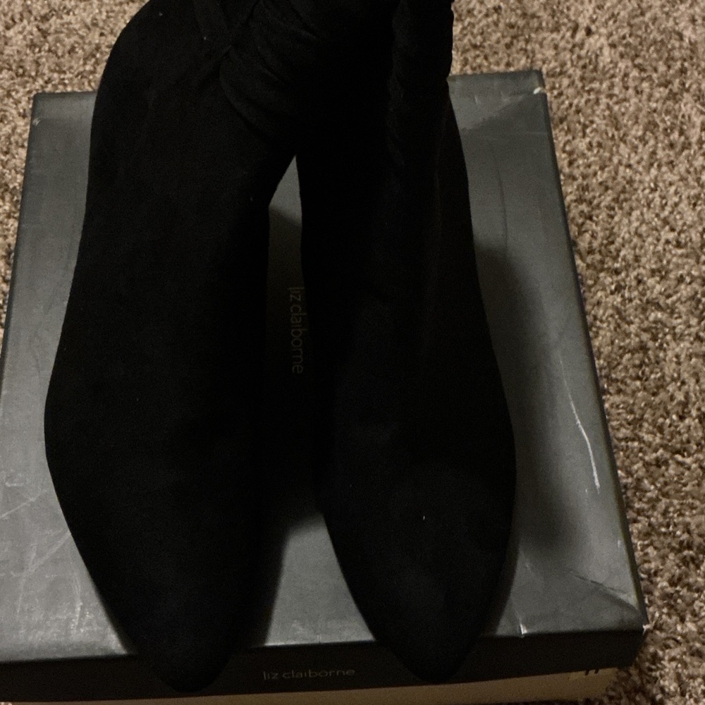Liz Claiborne Black Suede Pointed-Toe Ankle Booties